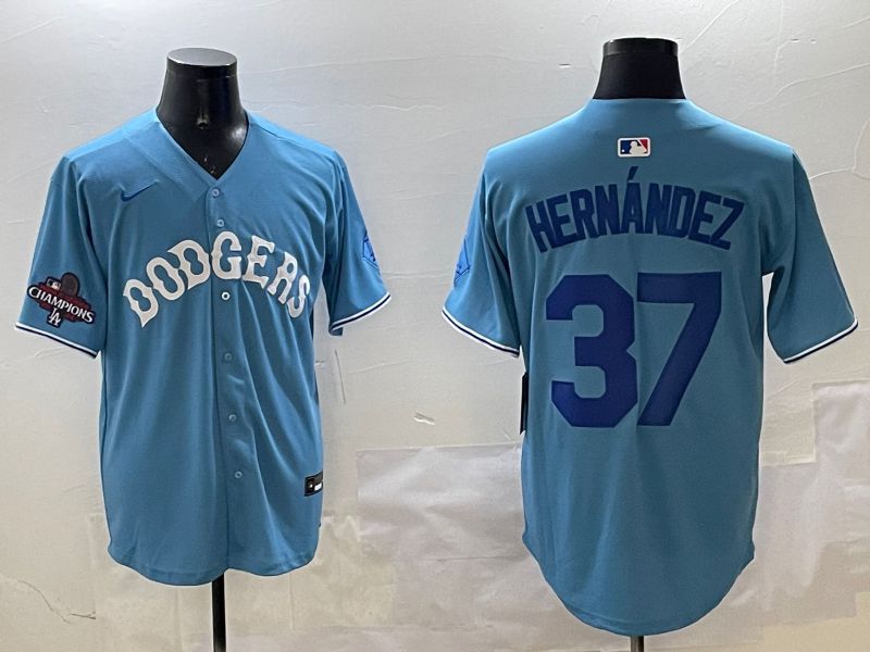Men Los Angeles Dodgers #37 Hernandez Light Blue Joint Name 2025 Nike MLB Jersey style 2->los angeles dodgers->MLB Jersey